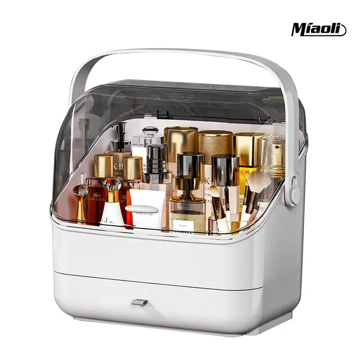 MIAOLI Women's Large-Capacity 3-Compartment Cosmetics Organizer Storage Boxes - Portable Plastic Vanity Organization Holder with Spacious Countertop Tray, Clip-On Bathroom Storer, Simple Assembly Required