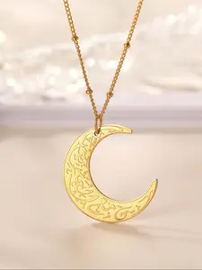 Islamic Crescent & Star Pattern Pendant Necklace, Stainless Steel Jewelry for Party, Daily Clothing Decor, Trendy All-match & Exquisite Jewelry for Birthday Gift, Fashion Jewelry Accessories