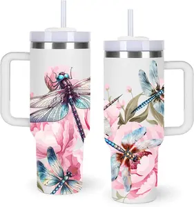 40oz Dragonfly Tumbler with Handle Gifts for Women.Dragonfly Lover Cups Tumbler Gifts for Women.40 oz Birthday Christmas Dragonfly Cup Tumblers for dragonfly lover.