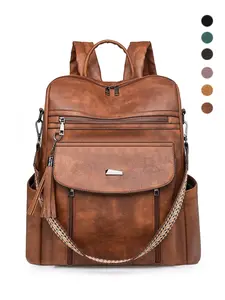 High-End Vintage Wax Leather PU Backpack, Large Capacity Anti-Theft Bag, Casual Versatile Shoulder Crossbody Handbag, Unisex Travel School Backpack
