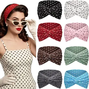 Ladies' 8-piece polka dot headband headband, fashionable wide retro printed headpiece, various color combinations for dressing headbands, cute Knotted Detail headbands, fashionable accessories, Vintage
