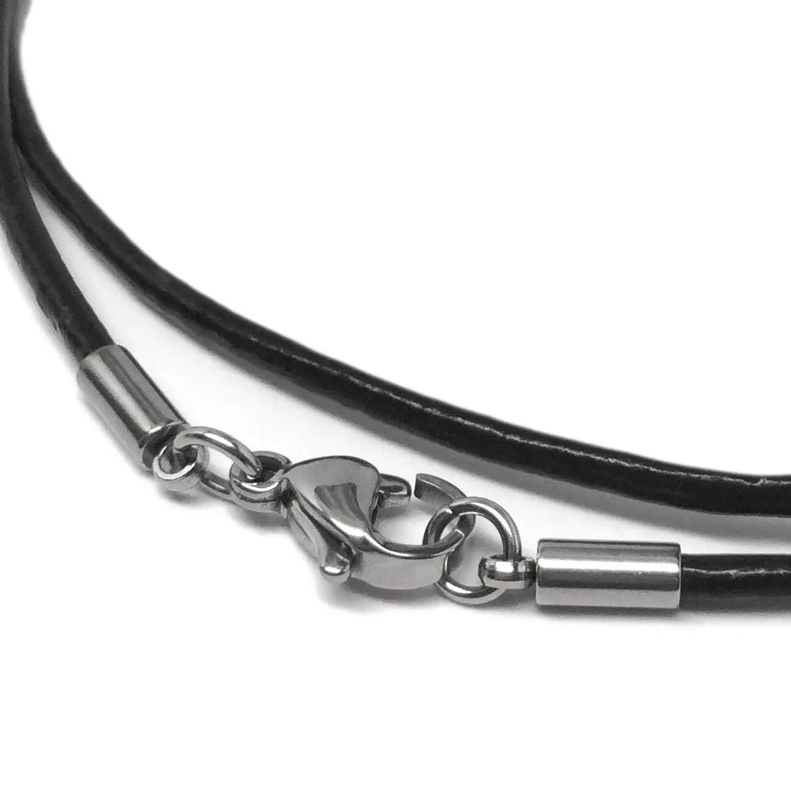 Round Black Genuine Leather Cord Necklace (2mm)