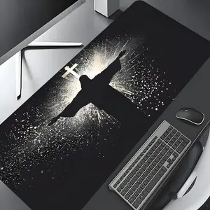 Jesus & Cross Illuminated Design Large Gaming Mouse Pad, Gaming Desk Accessory,Aesthetic Desktop Decoration Drotection Pad,Washable Rubber Pad Non-Slip Lock Edge Multi-Size Mouse Pad Suitable For Home Office,Good Gift for Family and Friends