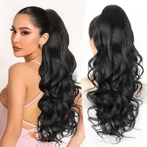 Ponytail Extension,24 Inch Claw Clip in Long Curly Wavy Black Ponytail Hair Extension Jaw Clip on Pony Tails Hairpiece for Women