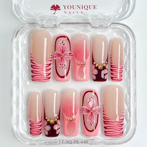 Younique Nails 2026 | Pink · Purple · Red Square Nails Collection | 10PCS 100% Handmade Press-On Nails | Reusable Colorful Art
