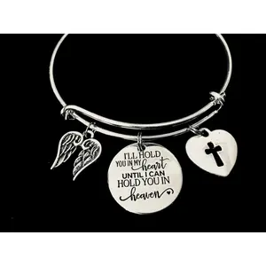 Memorial Expandable Charm Bracelet Adjustable Silver Bangle Angel Wings Jewelry Bereavement Gift