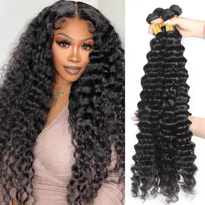 Deep Wave Bundles Human Hair Brazilian Curly Human Hair Bundles for Sew in Salon Quality Quick Weave