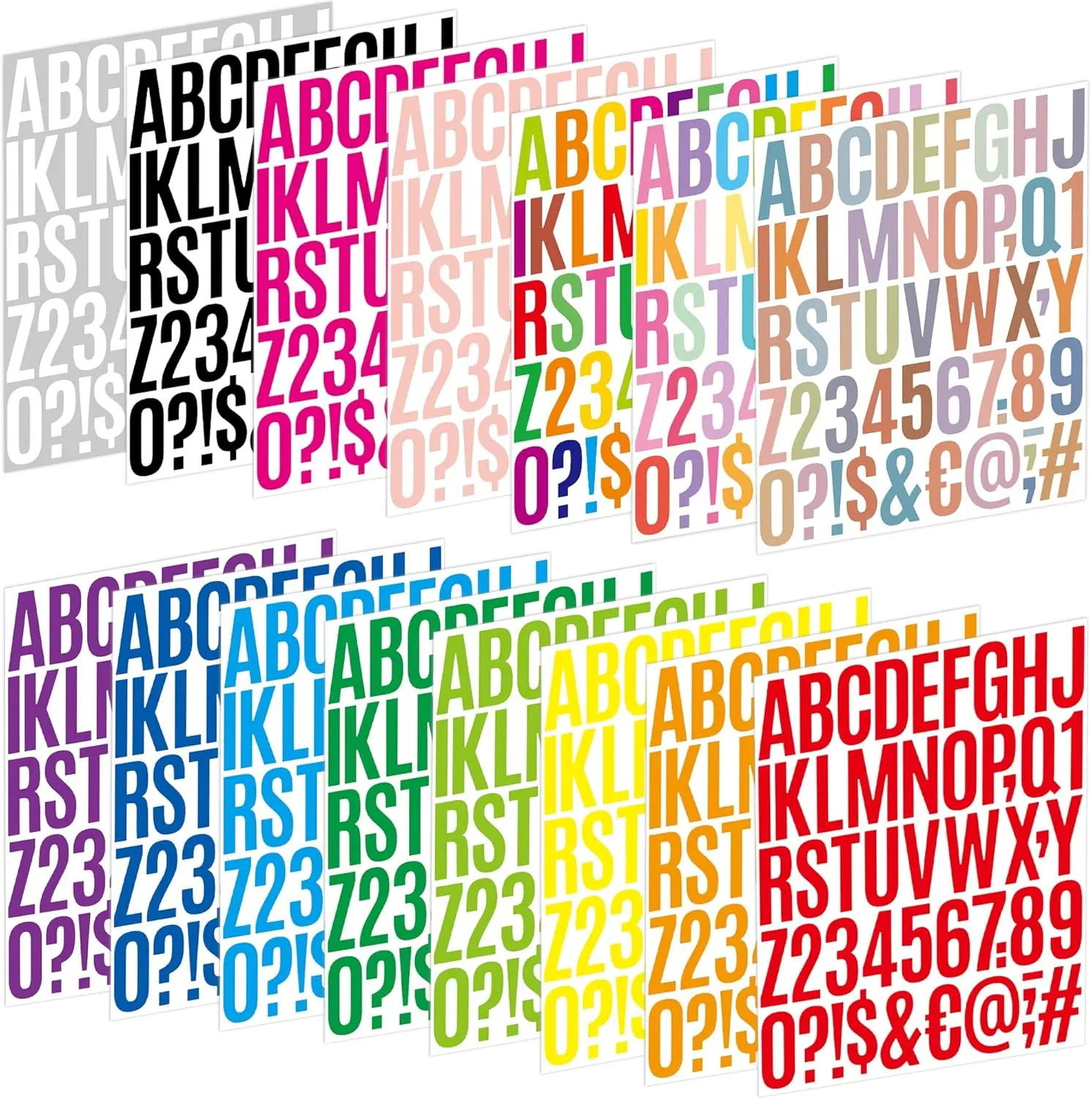 Letter Stickers 15 Sheets 750 PCS Alphabet Number Stickers 2 Inch Vinyl Self Adhesive Stick on Letters for Water Bottles Scrapbooking Cup Mailbox Crafts Bulletin Board Classroom Decor(Multicolor)