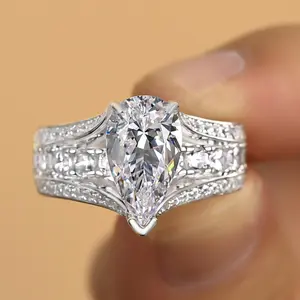 Effinny Luxury 2.8ct Pear Cut Engagement Ring, 925 Sterling Silver Promise Ring, 5A Cubic Zirconia Anniversary Ring for Women Outdoorfun