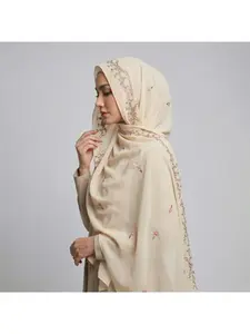 Hot-selling new small fresh embroidered chiffon long scarf, versatile high-quality solid color elastic shawl scarf Modesty Hijab Head Scarf For Muslim