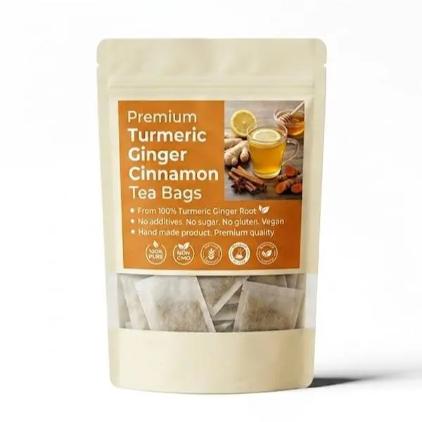 120 Bags Turmeric Ginger Cinnamon Tea - 100% handmade,Eco-conscious Bags|No Sugar,No Caffeine,No Gluten,Vegan Daily Wellness Tea Herbal Tea Beverage