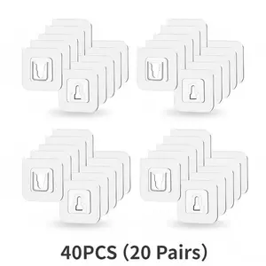 20 Pairs  Double Sided Adhesive Wall Hooks 20 Pairs Damage Free No Drill Removable Transparent Heavy Duty Multi Purpose for Bathroom Kitchen Apartment Office Dorm Mirror Glass Tile Decor Organiser Smooth Mount Tissue