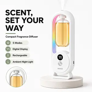 MREGB Smart Essential Oil Diffuser Wall Mounted Automatic Fragrance Machine Home Room Deodorizer Aroma Scent Diffuser with Atmosphere Light USB Powered Hotel Spray Perfume Dispenser Bathroom Odor Eliminator 5-Speed Digital Display