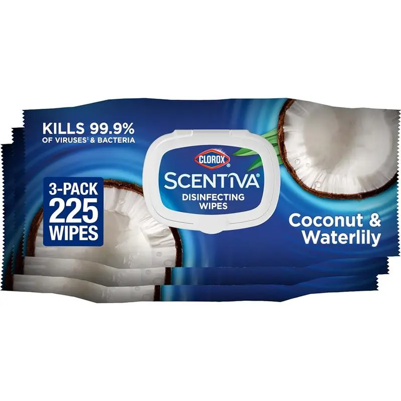 Clorox Scentiva Wipes, Bleach Free Cleaning Wipes, Pacific Breeze & Coconut, 75 Count (Pack of 3) - Household Essentials