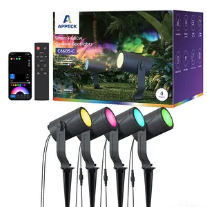 Appeck Spot Lights, IP67 Waterproof Outdoor Lights, Smart RGBICW Color Changing Landscape Lighting with WiFi APP/Voice Control, Aluminum LED Pathway Lights, 4 Pack