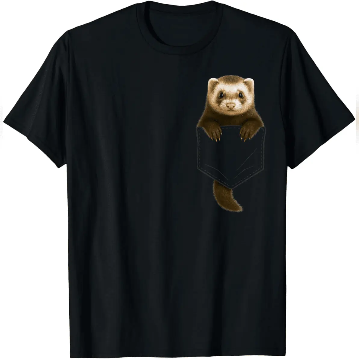 Unisex 100% Cotton Short-Sleeve Funny Graphic Ferret Pocket Print Crew Neck Classic Fit T-Shirt - Casual 2XL Fake Pockets Menswear Top, Cold Wash, Ferret Lover Gift, All Seasons Streetwear