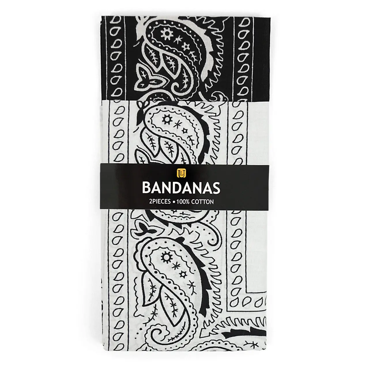 Cotton Paisley Bandana 2-Pack, Black & White Scarf Wrap, Motorbike Style Neckerchief, Printed Protective Gear for Motorcycle Use, Cotton Paisley Bandanas