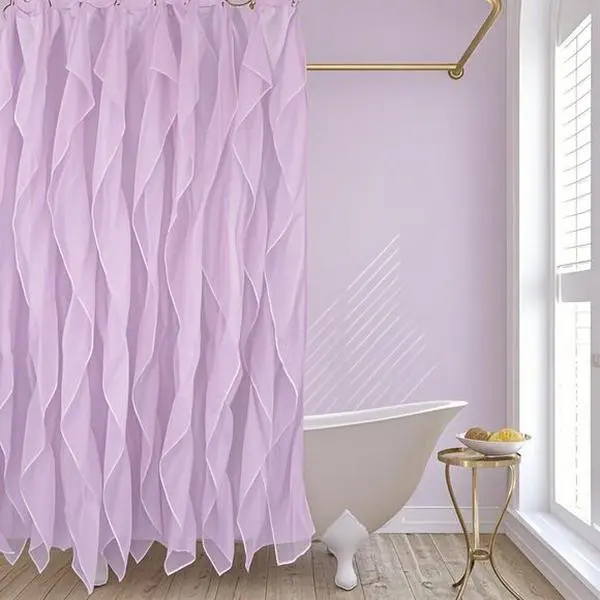 72x72 In Sheer Waterproof Shower Curtain - Pink Ruffle Farmhouse Style, Soft Textured Rustic Fabric, Easy-to-Hang & Maintain Christmas Door Cloth with Iron-Metal Accents for Bathroom, Window