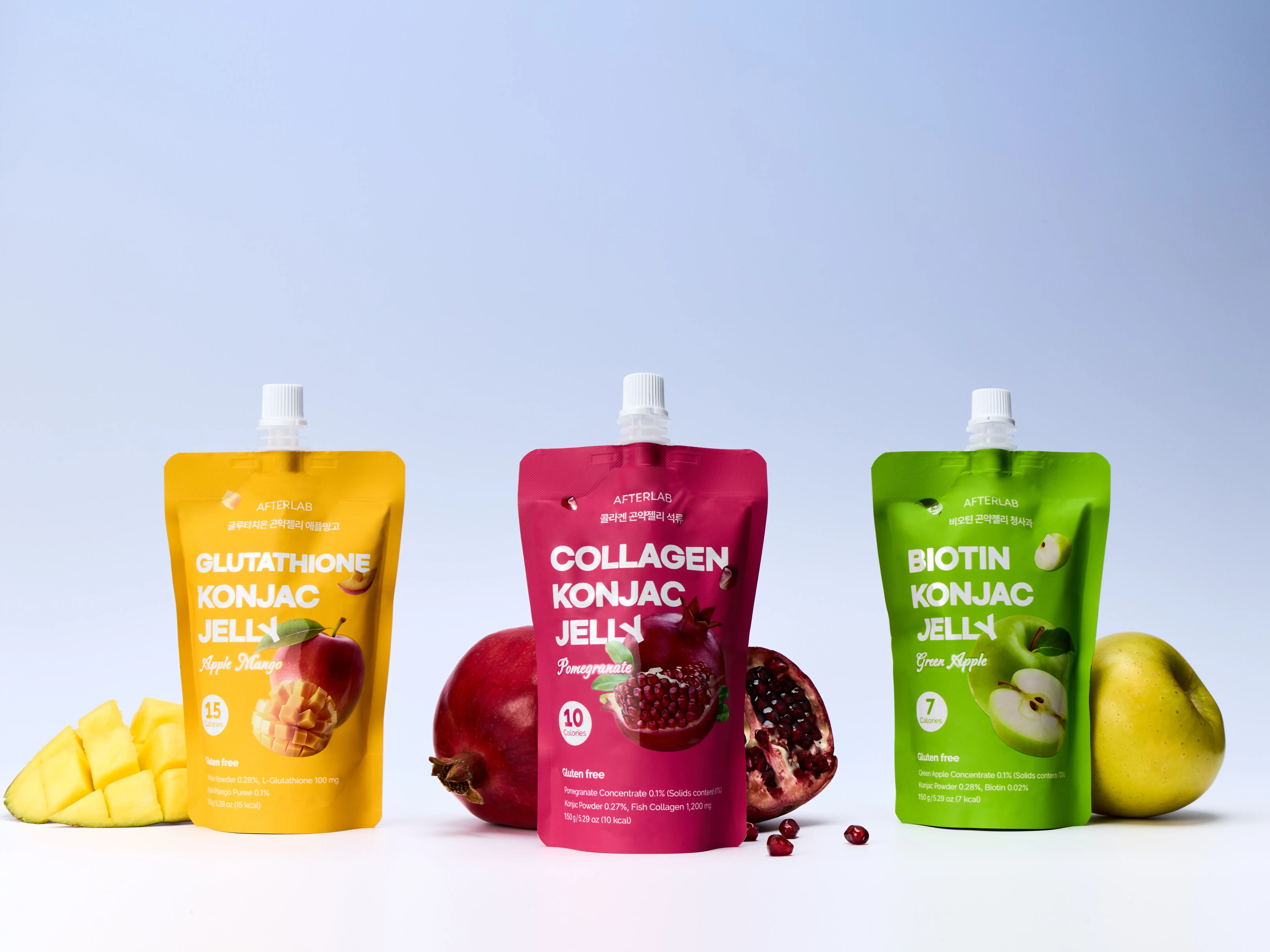 AFTERLAB Konjac Jelly Variety Pack  | 10 Pouches Per Box | 3 Flavors: Pomegranate (Collagen), Apple Mango (Glutathione), Green Apple (Biotin)
