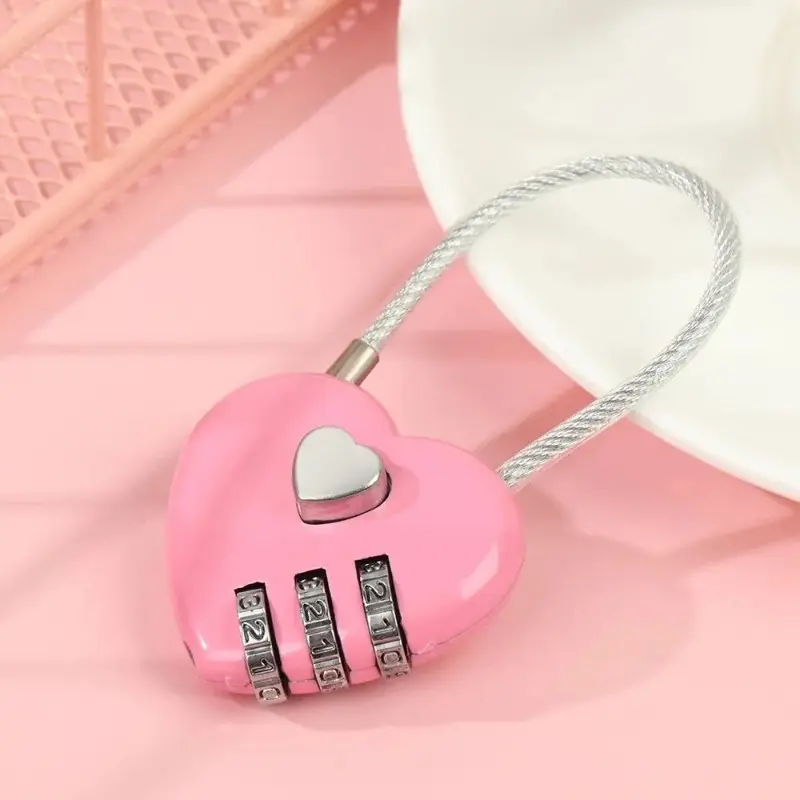 2pcs Compact Heart-Shaped Metal Security Padlock - Digit Combination, No Assembly Required, Battery-Free - Ideal for Suitcases, Storage Cabinets, Backpacks & Jewelry Boxes, Travel Essentials, Versatile Travel Accessory, Durable Travel Accessory