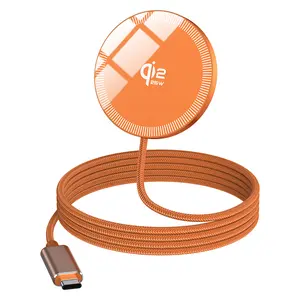MAG FUN Qi2 25W Wireless Charging Pad, Ultra-Slim Sleek Orange Fast Charger with Durable Braided Cable for Home Office Desktop, Compatible with iPhone 17-12 Series, Samsung Galaxy