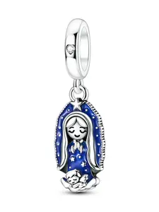 Silver Color Night Glow Virgin Mary Angel Pendant, Suitable for 3mm Bracelets and Necklaces, Elegant DIY Bead Jewelry Gift for Women, Pendant Charm