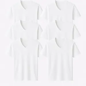(6 Pack) 100% Egyptian Cotton Long V-Neck Slim Fit Tees White or Gray Soft Comfortable Everyday Wear