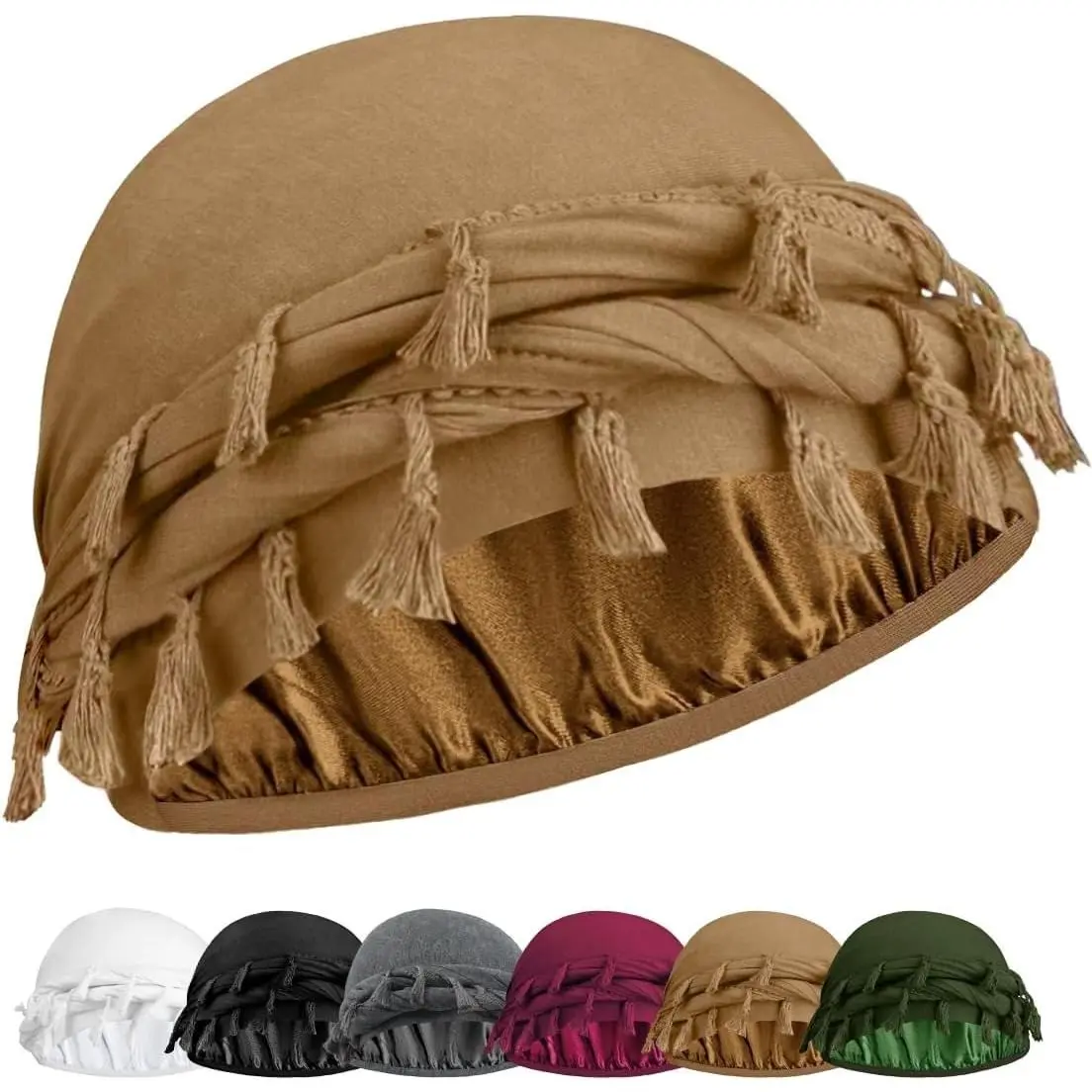 Women's Silk Satin Lined Shower Turban Cap Accessory - 1-Piece Skull Cap Look, Adjustable Halo Head Wrap, Elastic Pre-Tie Beanie, Stretch Modal Fabric, Activated Charcoal, Easy for Running & Biking, Everyday Machine Washable Bold Vibe Versatile Design, On