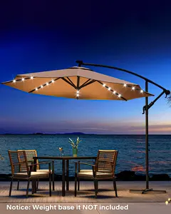 LAUSAINT HOME 10ft Solar LED Offset Patio Umbrella - Easy Tilt Adjustment, UV Protection Cantilever Umbrellas for Patio, Poolside, Backyard