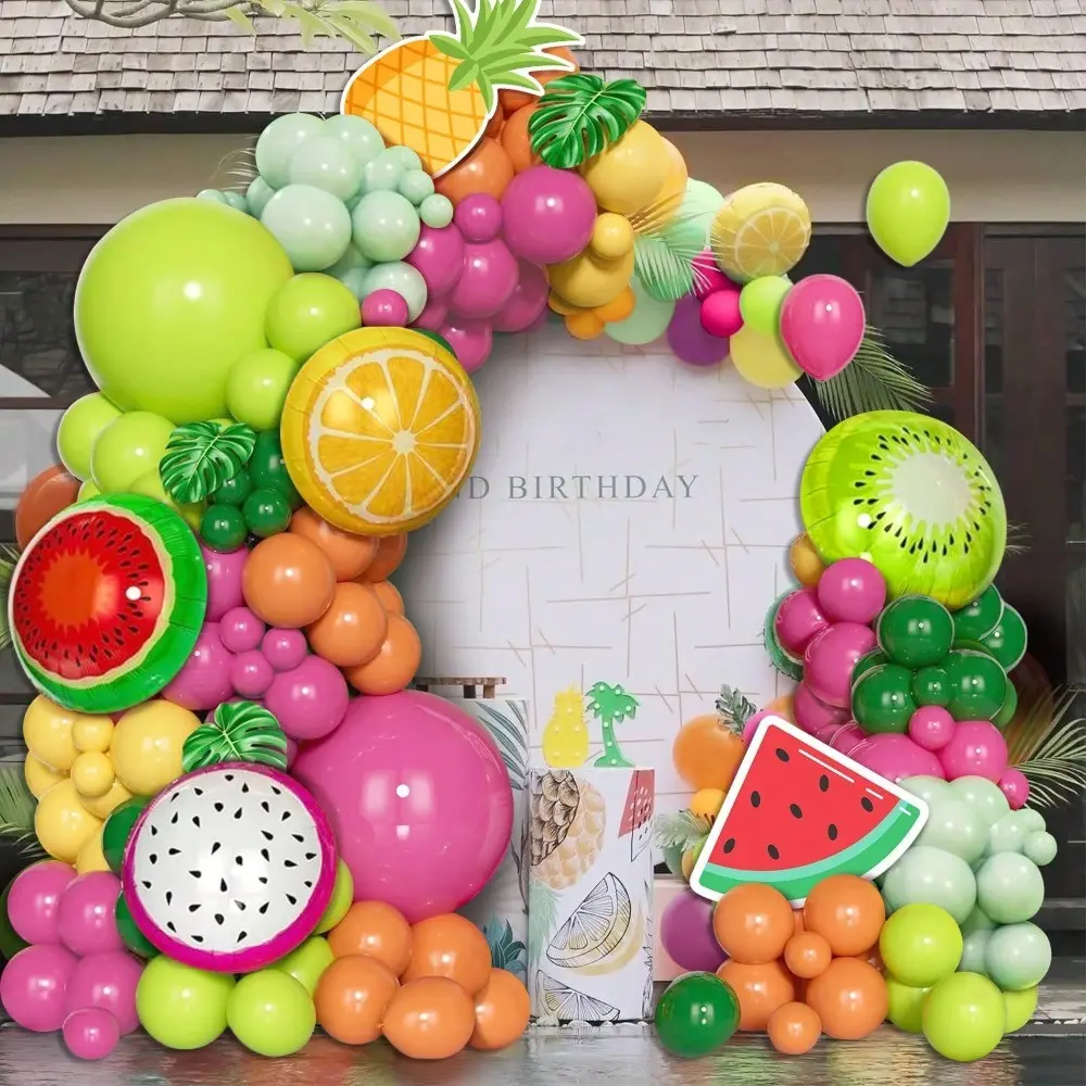 Summer Fruit Theme Balloon Chain Set, Balloon Garland, Multicolor Latex Balloons, Watermelon Kiwi Dragonfruit Shapes, Pool Party Birthday Decorations, Pastel Color Balloons, Balloons Arch Garland