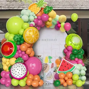 Summer Fruit Theme Balloon Chain Set, Multicolor Latex Balloons, Watermelon Kiwi Dragonfruit Shapes, Pool Party Birthday Decor