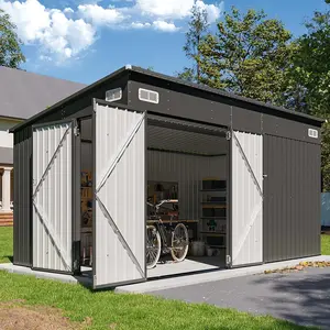 Aoxun 8' x 4' Modern Metal Frame Outdoor Storage Shed, Patio Organizer with Triple Lockable Doors, Sloping Roof, Black Metal Cabinet for Garden Backyards Tool & Bicycle Organization