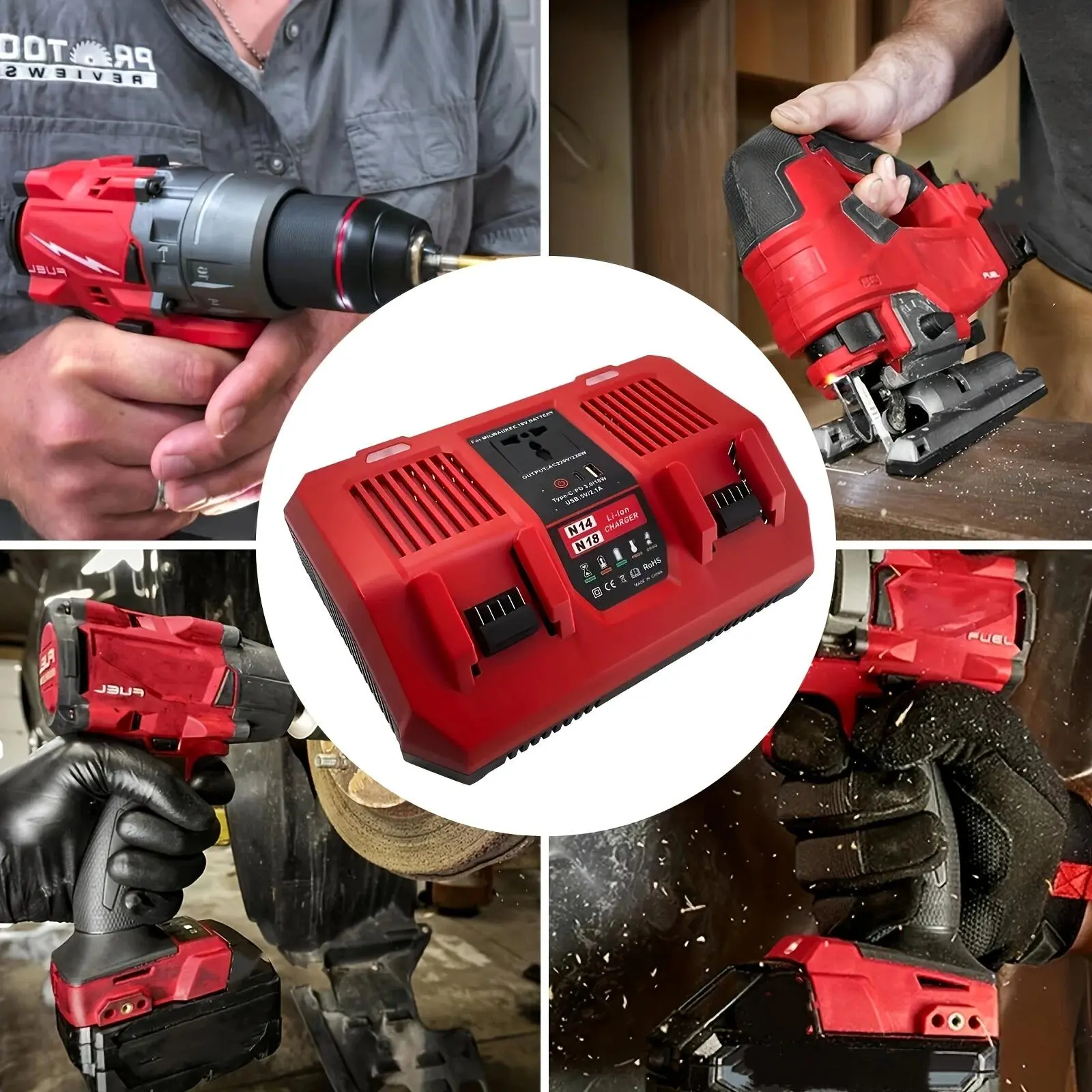 Milwaukee M18 Dual Battery Charger - 8A Charge, 4A x 2 Fast Charging, 220W AC Inverter, Type-C/USB-A Ports, Enhanced Performance, Versatile Compatibility with 14.4V/18V M18/Form18 Power Tools, Powers More Equipment for Workshop Use, 8A (4A X 2) Fast Charg