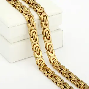 7mm High quality Flat Byzantine Link Necklace For Mens Gold Color Stainless Steel Jewelry