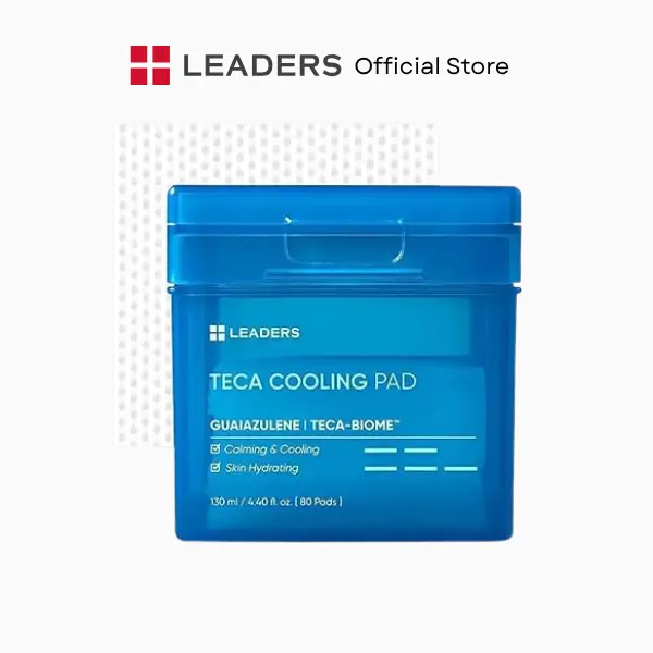 [LEADERS Official] TECA Cooling Toner Pads - Instant Cooling, Soothing, Hydrating, Irritation-Calming, Redness-Reducing, Skin Barrier-Supporting Lightweight Korean Skincare Pads - Gentle, Biodegradable, Vegan-Friendly for Sensitive Skin - 80 Pads/130ml