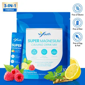 Viyouth SUPER Calming Sparkling Health Drink - 3-in-1 Magnesium, KSM-66 Ashwagandha, Turmeric, GABA, Probiotics, L-Theanine Daily Vitamin Dietary Supplement - Supports Cortisol Balance, Mood - 30 Servings, No Sugar, Non GMO, Raspberry Lemonade Flavor
