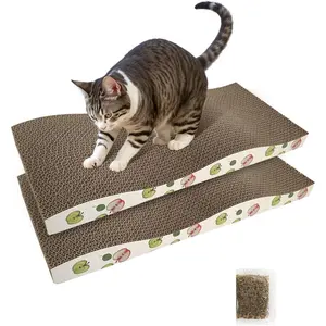Cat Scratching Board, Corrugate Cat Scratcher for Indoor Cats with Catnip, Cat Scratch Pad with Premium Scratch Textures Design, Double-Sided Cardboard Cat Scratcher (Pack of 2)