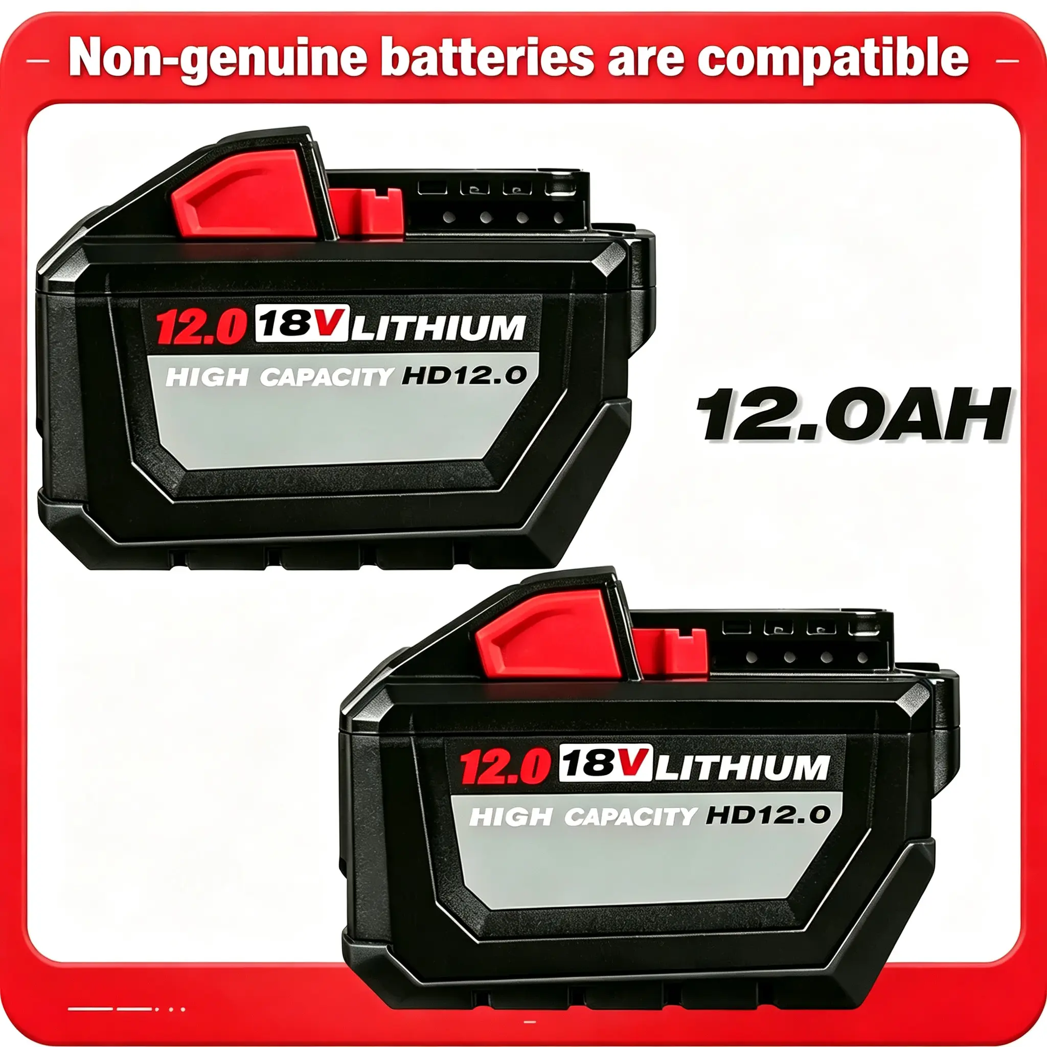 2PCS 12.0Ah Replacement  for Milwaukee 18V M18 Lithium-Ion Battery, Compatible with 48-11-1850/1860/1880, High Capacity Extended Runtime Battery Pack with LED Indicator & Protection System, 2-Pack