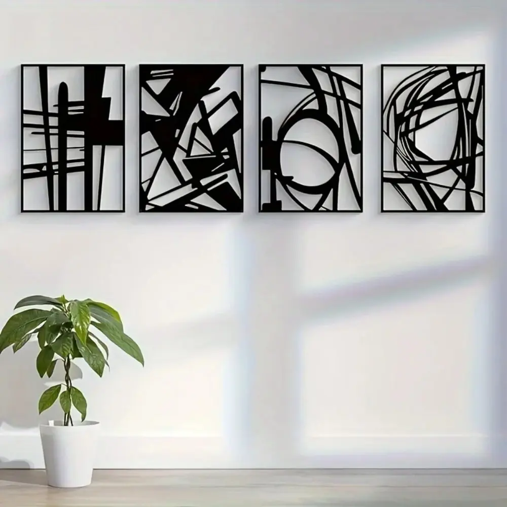 Abstract Metal Wall Art, 4 Counts/set Minimalist Line Metal Sculpture, Modern Metallic Wall Decor for Home Living Room Bedroom Office, Poster