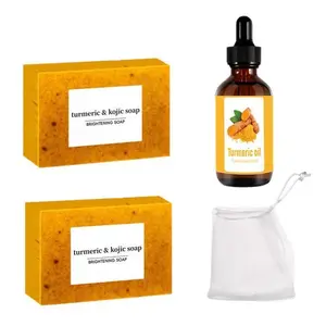Turmeric Soap & Essential Oil Set, 2 Counts Turmeric Soap Bar with 1 Count Essential Oil & 1 Count Foaming Net, Moisturizing Skin Care Product for Women & Men, Skin Care Solution, Turmeric Spots Soap, Body Care Product