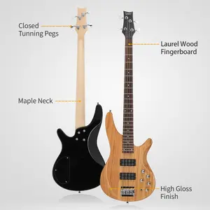 Beginner-Friendly 4-String GIB Electric Bass Guitar, 46-60in Wooden Body, H-H Pickups, Laurel Wood Fingerboard, High Gloss Burlywood Finish, with Carry Bag & Accessories