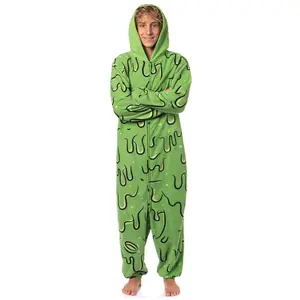 Slimer Union Suit Adult Ghostbusters Hooded Fleece Costume One Piece Pajama For Men Women (Slimer, Large/X-Large)