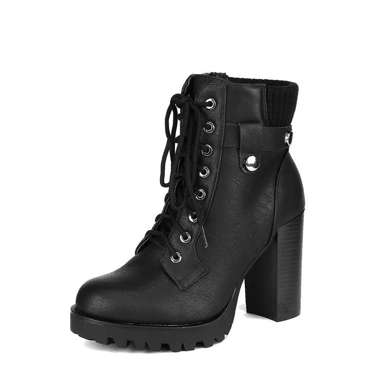 Dream Pairs Women's Fashion Heeled Booties - 4 in Chunky 0.75" Platform, Lace-Up Ankle-Length, Side Zipper, Comfortable Heels, Casual Shoes for Women,outdoorfun