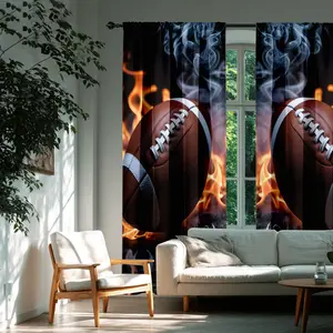 Flame Smoke Rugby Curtains, High Light Blocking Durable Fabric, Home Decor for Living Room & Bedroom, Eco-Friendly, Fall Decoration