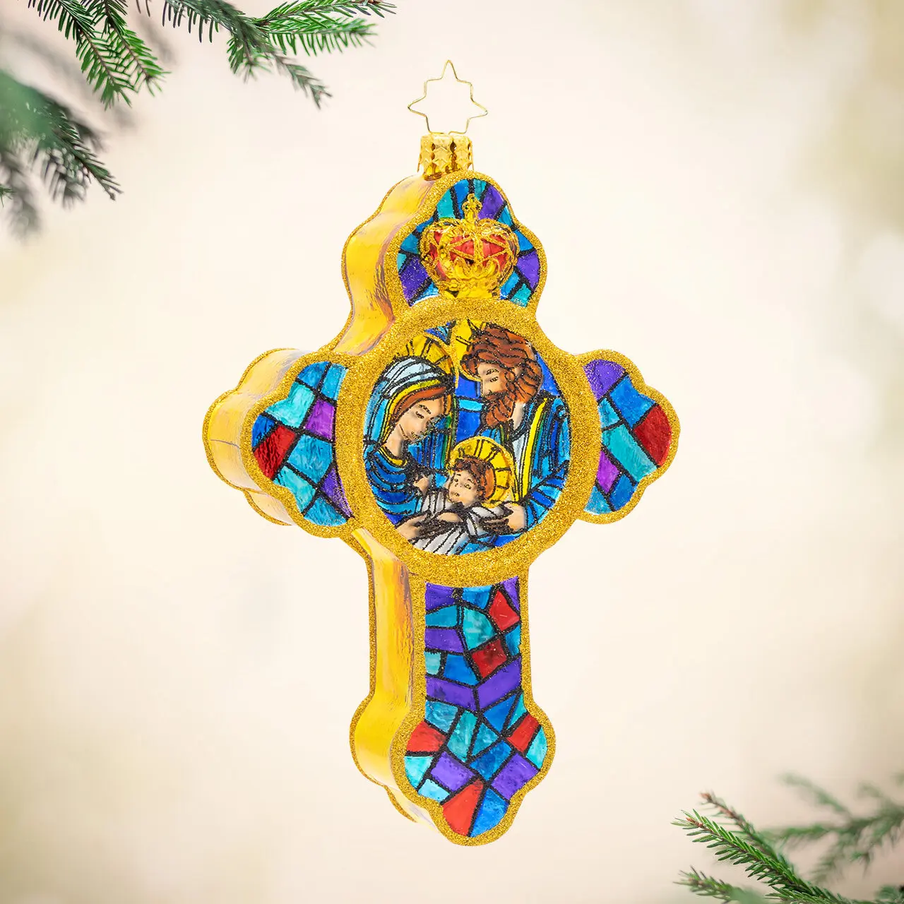 The Radiant Nativity Cross, Glass Christmas Decoration Ornament for Holiday Decorating