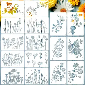 16 count  Flower Stencils for Painting 4.3x6.3 Inch,  Template DIY Small Flower Painting Stencils for  Canvas Journal Paper Fabric Floor Wall Card Handbags Purses Decor