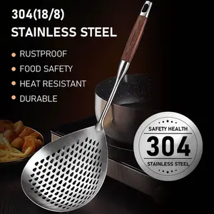 Large Slotted Spoon，Stainless Steel Colander 1 Count Large Capacity Food Sieve With Long Handle Cooking Tools For Kitchen Durable Kitchenware Utensils Spoons Set Shaped 304 18/8 Rustproof Heat Resistant