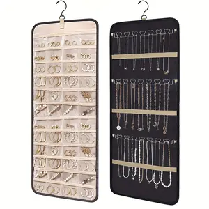 Hanging Jewelry Display Bag, Wall-mounted Jewelry Storage Box, Necklace Holder & Earring Ring Hanging Rack, Travel Storage Roll, Suitable for Wardrobes, Walls, Doors & Christmas Gifts
