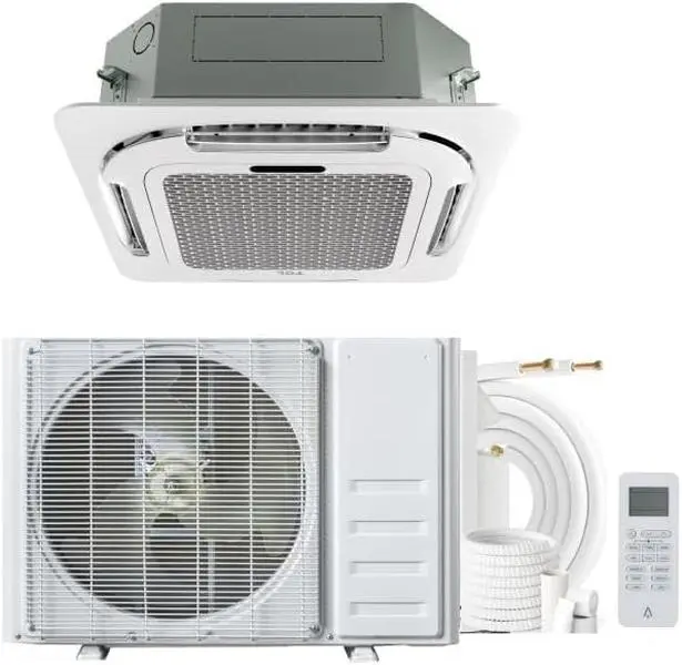 Garvee 24000 BTU Ceiling Cassette Mini Split AC, 208/230V Ductless Heat Pump, 3606 8-Way Airflow, R454B Refrigerant, Cooling & Heating, 25ft Installation Kit, Remote Control for Office, Home, Retail