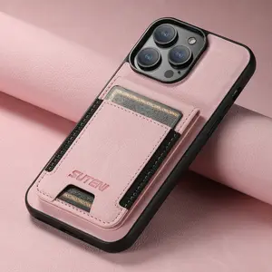 PU Leather Phone Case for iPhone 15/16/17 with Card Holder & Kickstand – All-in-One Solution！